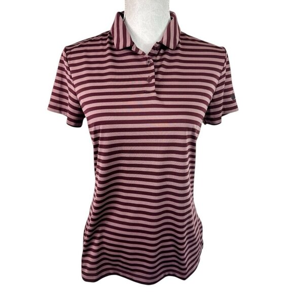 Nike Golf Women's M Dri Fit SS Polo Shirt Burgundy Stripe EUC - Picture 1 of 12